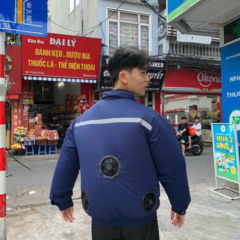 Áo Quạt Điều Hòa Chính Hãng Nhật Bản 3 Quạt Pin 50000mAh chạy 10-15 tiếng chất liệu thoáng mát chống nóng và tia UV